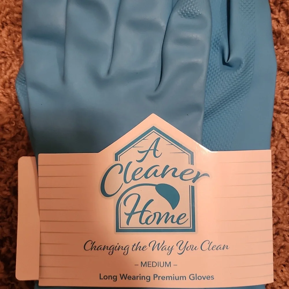 NEW Long Blue Cleaning Gloves with Patterned Cuffs - Picture 2 of 7